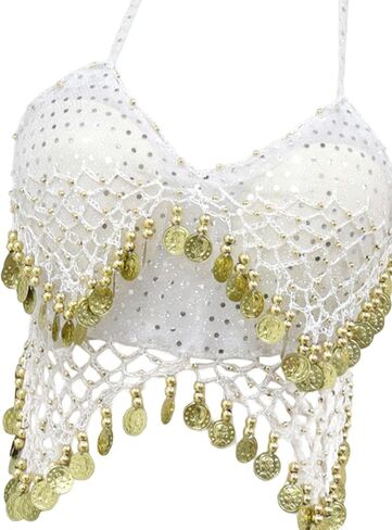Sequin Crop Top Belly Dance Costume,Glitter Bra Tops for Club Party Adult Women in Kuwait