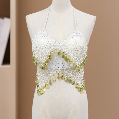 Sequin Crop Top Belly Dance Costume,Glitter Bra Tops for Club Party Adult Women in Kuwait