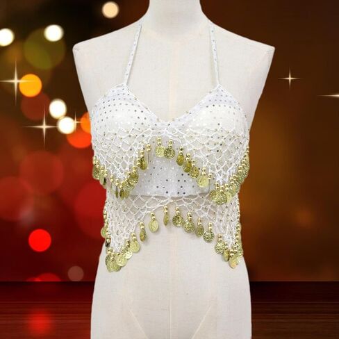 Sequin Crop Top Belly Dance Costume,Glitter Bra Tops for Club Party Adult Women in Kuwait
