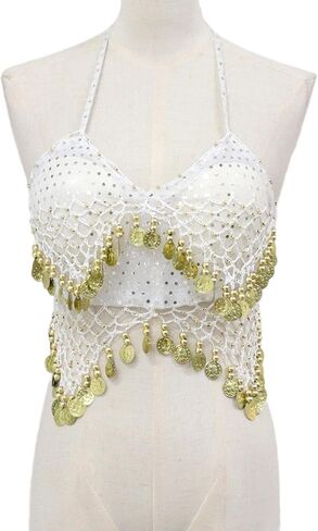 Sequin Crop Top Belly Dance Costume,Glitter Bra Tops for Club Party Adult Women in Kuwait