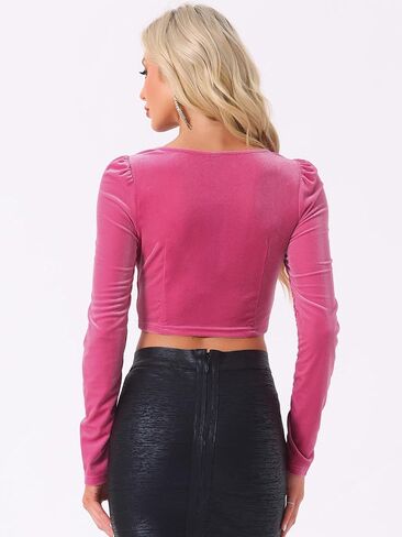 Allegra K Ruched Sleeve for Women's Sweetheart Neck Party Velvet Crop Tops in Kuwait