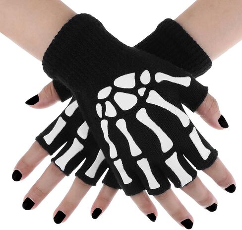 Halloween Skeleton Glow in The Dark Mechanic Luminous Winter Warm Fingerless Skull Bone Gloves for Adult Men Women Halloween Costume Accessories in Saudi Arabia