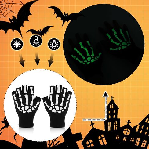 Halloween Skeleton Glow in The Dark Mechanic Luminous Winter Warm Fingerless Skull Bone Gloves for Adult Men Women Halloween Costume Accessories in Saudi Arabia