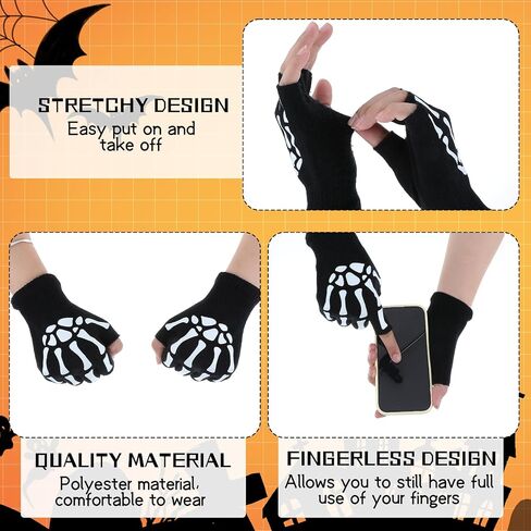 Halloween Skeleton Glow in The Dark Mechanic Luminous Winter Warm Fingerless Skull Bone Gloves for Adult Men Women Halloween Costume Accessories in Saudi Arabia