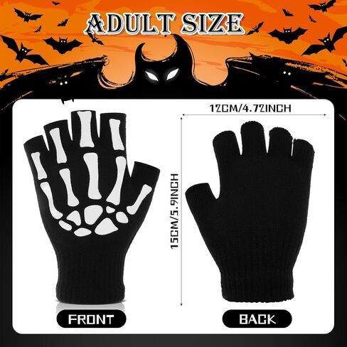 Halloween Skeleton Glow in The Dark Mechanic Luminous Winter Warm Fingerless Skull Bone Gloves for Adult Men Women Halloween Costume Accessories in Saudi Arabia