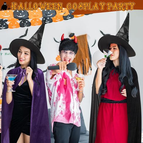 3 PCS Halloween Velvet Come Cape مع عباءة قوطية ريشة كبيرة من زي قبعة ساحرة كبيرة in Kuwait