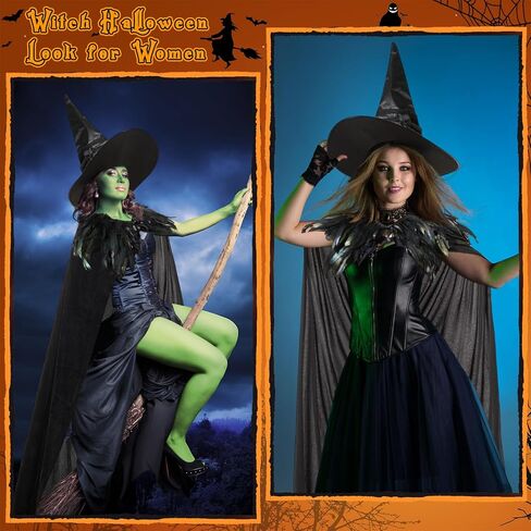 3 PCS Halloween Velvet Come Cape مع عباءة قوطية ريشة كبيرة من زي قبعة ساحرة كبيرة in Kuwait