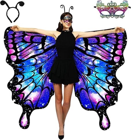 زي فراشة الطباعة على الوجهين للنساء ، أجنحة فراشة البالغين للمرأة ، أزياء الهالوين الخيالية الجناح in Kuwait