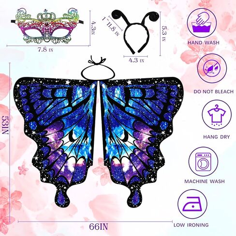 زي فراشة الطباعة على الوجهين للنساء ، أجنحة فراشة البالغين للمرأة ، أزياء الهالوين الخيالية الجناح in Kuwait