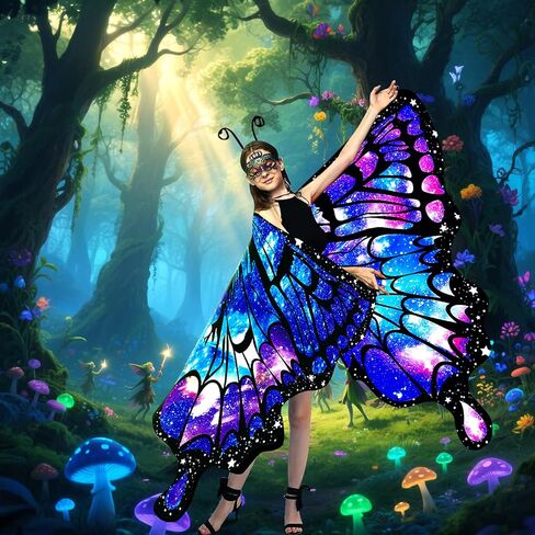 زي فراشة الطباعة على الوجهين للنساء ، أجنحة فراشة البالغين للمرأة ، أزياء الهالوين الخيالية الجناح in Kuwait