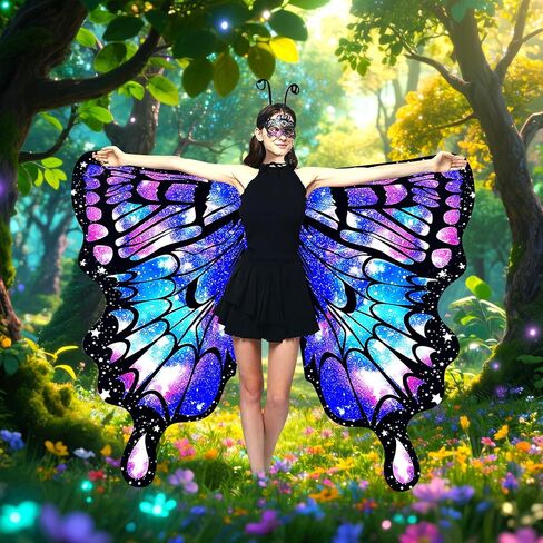 زي فراشة الطباعة على الوجهين للنساء ، أجنحة فراشة البالغين للمرأة ، أزياء الهالوين الخيالية الجناح in Kuwait