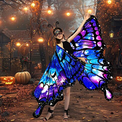 زي فراشة الطباعة على الوجهين للنساء ، أجنحة فراشة البالغين للمرأة ، أزياء الهالوين الخيالية الجناح in Kuwait