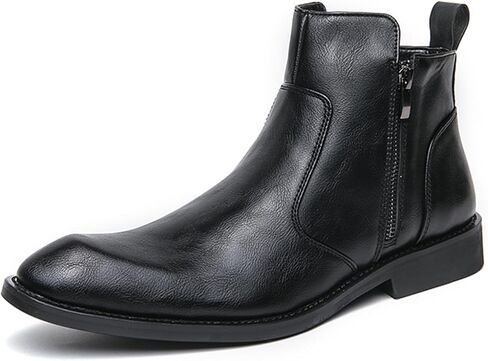 Mens Leather Dress Chelsea Ankle Boots With Double Side Zip Classic Retro Comfortable Pointed Toe Low Block Heel Slip On Business Chukka Boots For Casual Work Office Formal in Kuwait