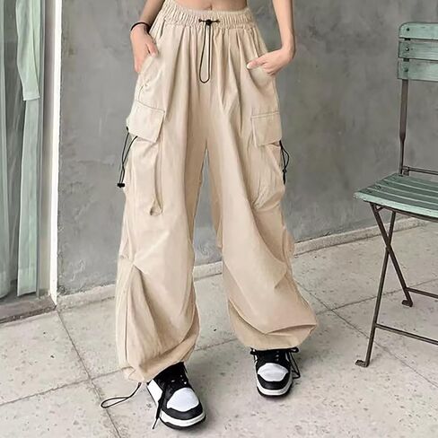 Women's Cargo Pants Drawstring High Waist Straight Wide Leg Womens Petite Pant Office Loose Fit Streetwear Pants in Saudi Arabia