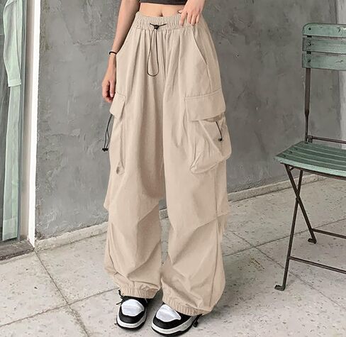 Women's Cargo Pants Drawstring High Waist Straight Wide Leg Womens Petite Pant Office Loose Fit Streetwear Pants in Saudi Arabia