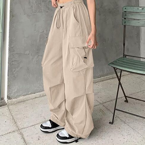 Women's Cargo Pants Drawstring High Waist Straight Wide Leg Womens Petite Pant Office Loose Fit Streetwear Pants in Saudi Arabia