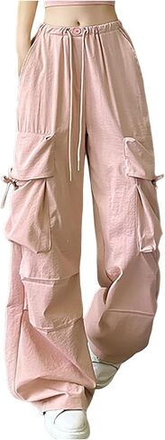 Women's Cargo Pants Drawstring High Waist Straight Wide Leg Womens Petite Pant Office Loose Fit Streetwear Pants in Saudi Arabia