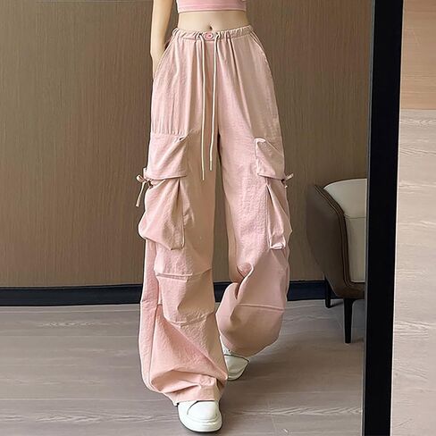 Women's Cargo Pants Drawstring High Waist Straight Wide Leg Womens Petite Pant Office Loose Fit Streetwear Pants in Saudi Arabia