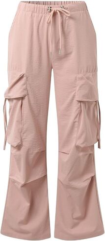 Women's Cargo Pants Drawstring High Waist Straight Wide Leg Womens Petite Pant Office Loose Fit Streetwear Pants in Saudi Arabia