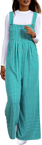 Happy Sailed Womens Plaid Overalls Casual Loose Sleeveless Adjustable Straps Wide Leg Pants Jumpsuit with Pockets in Saudi Arabia