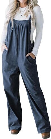 Womens Corduroy Overalls Wide Leg Loose Adjustable Straps Baggy Overalls Casual Sleeveless Jumpsuits in Saudi Arabia