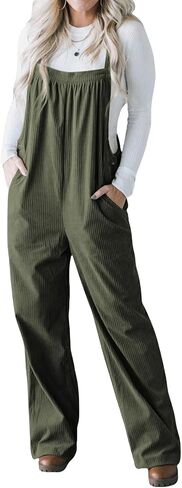 Womens Corduroy Overalls Wide Leg Loose Adjustable Straps Baggy Overalls Casual Sleeveless Jumpsuits in Saudi Arabia
