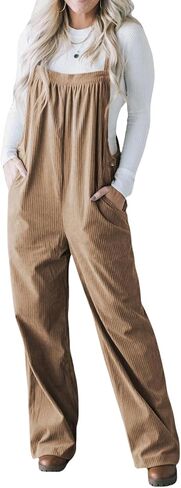 Womens Corduroy Overalls Wide Leg Loose Adjustable Straps Baggy Overalls Casual Sleeveless Jumpsuits in Saudi Arabia