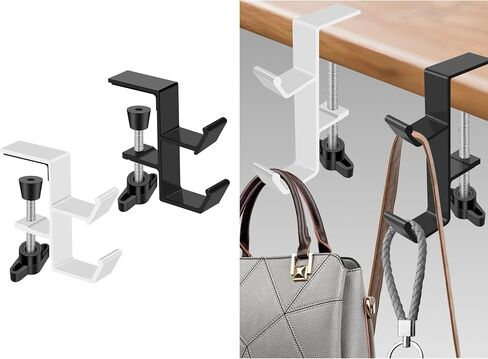 Desktop Hook Under-Table Handbag Hanger Wallet Hook Simple for Holiday Decoration Desktop Backpack Rack Headphone Hanger 2-Piece Pack Double Hook (Black) in Saudi Arabia