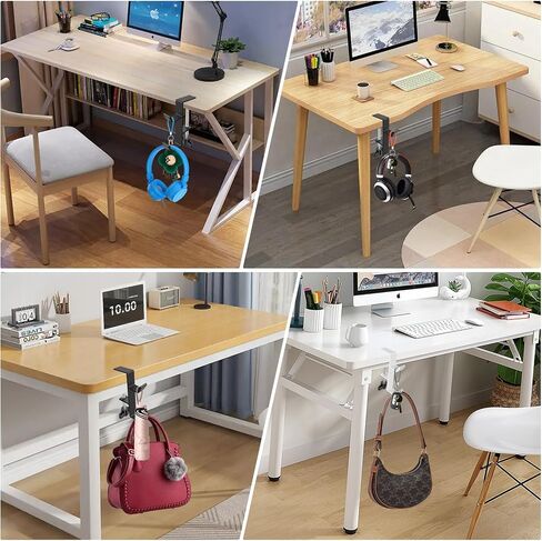 Desktop Hook Under-Table Handbag Hanger Wallet Hook Simple for Holiday Decoration Desktop Backpack Rack Headphone Hanger 2-Piece Pack Double Hook (Black) in Saudi Arabia