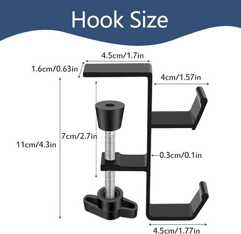 Desktop Hook Under-Table Handbag Hanger Wallet Hook Simple for Holiday Decoration Desktop Backpack Rack Headphone Hanger 2-Piece Pack Double Hook (Black) in Saudi Arabia