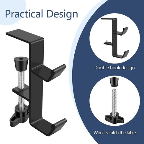 Desktop Hook Under-Table Handbag Hanger Wallet Hook Simple for Holiday Decoration Desktop Backpack Rack Headphone Hanger 2-Piece Pack Double Hook (Black) in Saudi Arabia