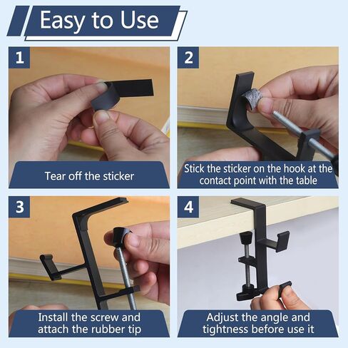 Desktop Hook Under-Table Handbag Hanger Wallet Hook Simple for Holiday Decoration Desktop Backpack Rack Headphone Hanger 2-Piece Pack Double Hook (Black) in Saudi Arabia