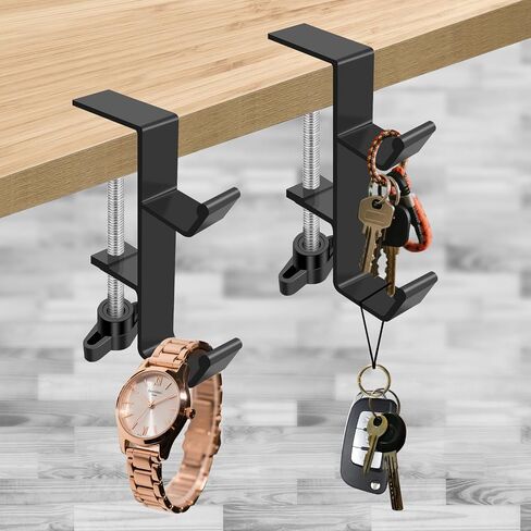 Desktop Hook Under-Table Handbag Hanger Wallet Hook Simple for Holiday Decoration Desktop Backpack Rack Headphone Hanger 2-Piece Pack Double Hook (Black) in Saudi Arabia