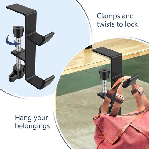 Desktop Hook Under-Table Handbag Hanger Wallet Hook Simple for Holiday Decoration Desktop Backpack Rack Headphone Hanger 2-Piece Pack Double Hook (Black) in Saudi Arabia