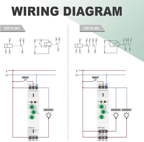 Multifunction Time Delay Relays AC DC 24V-240 Volt, 10A Mini Adjustable Timer Switch ON Off GRT6-M1, with 10 Electrical Timers Relay Control Delay Function for 1 Minute to 10 Days, DIN Rail Mount in Kuwait