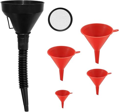 مجموعة قمع السيارات من HexinYigjly مكونة من 4 قطع، مسارات وقود واسعة الفم، مسارات زيت بلاستيكية طويلة الرقبة، مسارات مرنة للزاوية اليمنى، مع فوهة قابلة للفصل وفلتر للمياه/البنزين/المبرد/زيت المحرك in Kuwait