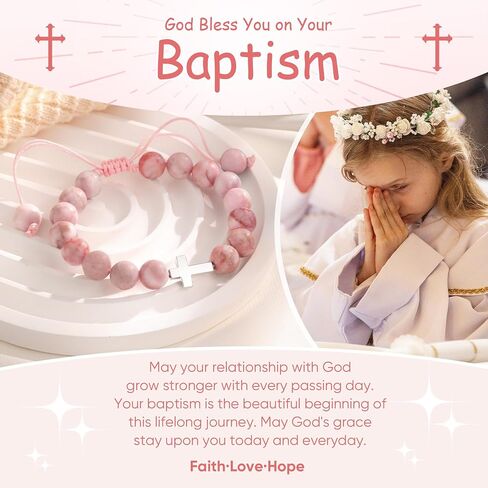 925 Sterling Silver Cross Bracelet for Girls, Christian Gifts for Kids Teens Faith Inspirational Christian Beaded Bracelets Religious Jewelry for First Communion Confirmation Baptism Birthday in Kuwait