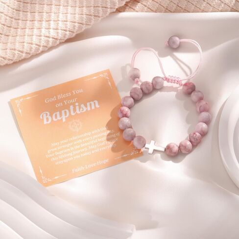 925 Sterling Silver Cross Bracelet for Girls, Christian Gifts for Kids Teens Faith Inspirational Christian Beaded Bracelets Religious Jewelry for First Communion Confirmation Baptism Birthday in Kuwait