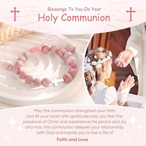 925 Sterling Silver Cross Bracelet for Girls, Christian Gifts for Kids Teens Faith Inspirational Christian Beaded Bracelets Religious Jewelry for First Communion Confirmation Baptism Birthday in Kuwait