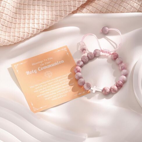 925 Sterling Silver Cross Bracelet for Girls, Christian Gifts for Kids Teens Faith Inspirational Christian Beaded Bracelets Religious Jewelry for First Communion Confirmation Baptism Birthday in Kuwait