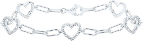 Jewels By Lux Sterling Silver White-Tone 1/6 Ctw Natural Diamond Heart Bracelet (7 Inch) in Saudi Arabia