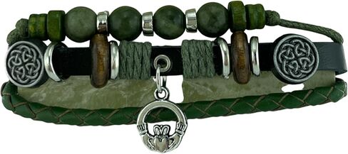Charm Hippy Bracelet Connemara Marble Beads Adjustable Genuine Leather Bracelet Birthday Irish Gift Celtic Symbol Present in Kuwait