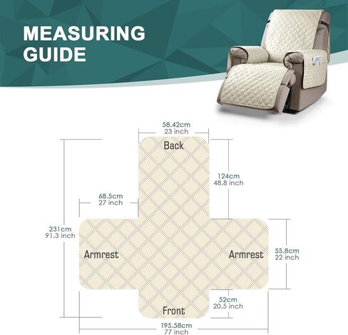 Ruaozz 100% Waterproof Recliner Chair Cover Non-Slip Reclining Cover for Recliner Chair Washable Chair Seat Cover with Elastic Straps for Kids, Dogs, Pets (Ivory, 23'') in Kuwait