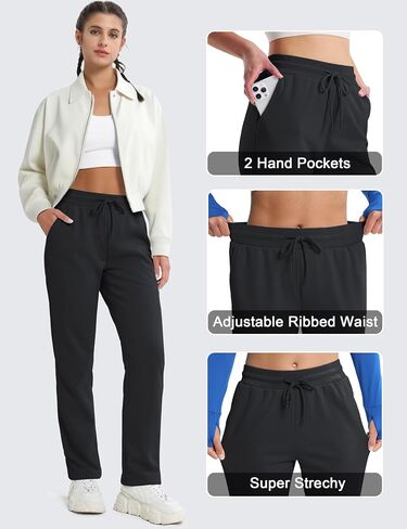 MAGCOMSEN Women's Sherpa Lined Sweatpants Winter Warm Fleece Pants Water Resistant Thermal Pants for Lounge Outdoor Snow in Saudi Arabia