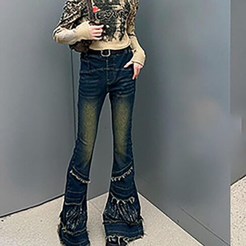 Little Girls Baggy Bell Bottom Jeans Youth Raw Hem High Wasit Buttons Wide Leg Flared Denim Pants 2025 Trendy Kids Clothes in Saudi Arabia