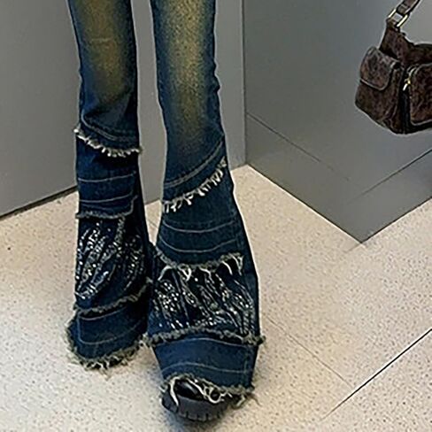 Little Girls Baggy Bell Bottom Jeans Youth Raw Hem High Wasit Buttons Wide Leg Flared Denim Pants 2025 Trendy Kids Clothes in Saudi Arabia