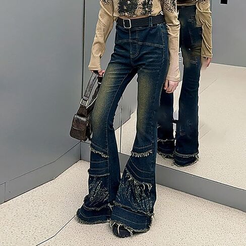 Little Girls Baggy Bell Bottom Jeans Youth Raw Hem High Wasit Buttons Wide Leg Flared Denim Pants 2025 Trendy Kids Clothes in Saudi Arabia