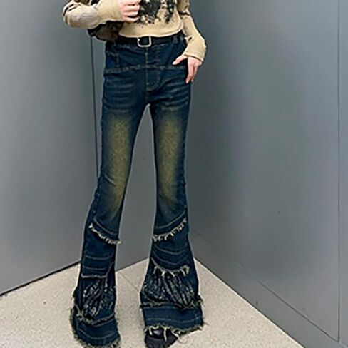 Little Girls Baggy Bell Bottom Jeans Youth Raw Hem High Wasit Buttons Wide Leg Flared Denim Pants 2025 Trendy Kids Clothes in Saudi Arabia