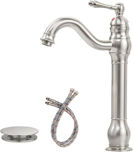 Black Vessel Sink Faucet Tall Farmhouse Single Hole Single Handle Vanity Lavatory Matte with Pop Up Drain Without Overflow in Kuwait