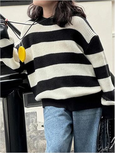 Girl's Striped Sweater Long Sleeve Crew Neck Color Block Knitted Pullover Jumper Tops in Saudi Arabia